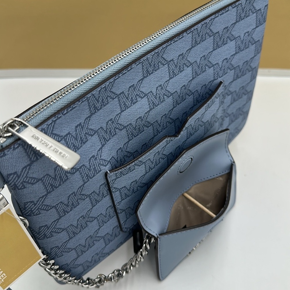 MICHAEL KORS JET SET ITEM LG 2 in 1 CARD CASE & WRISTLET Pale Blue NWT - Picture 9 of 16